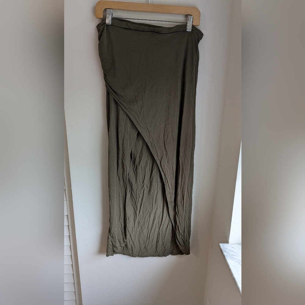 Haute Hoodie Olive Green Maxi Skirt With Slit/Part Size Medium Made In USA